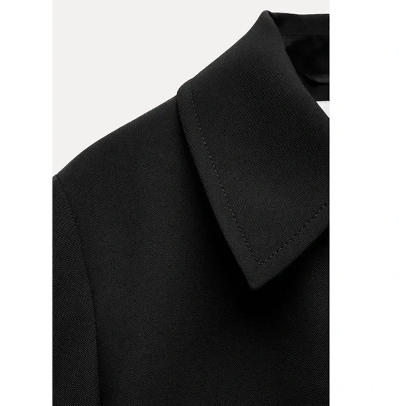 Zara Wool Blend Frock Coat Jacket Lapel collar ZW Collection Black size S NWT - Picture 6 of 16